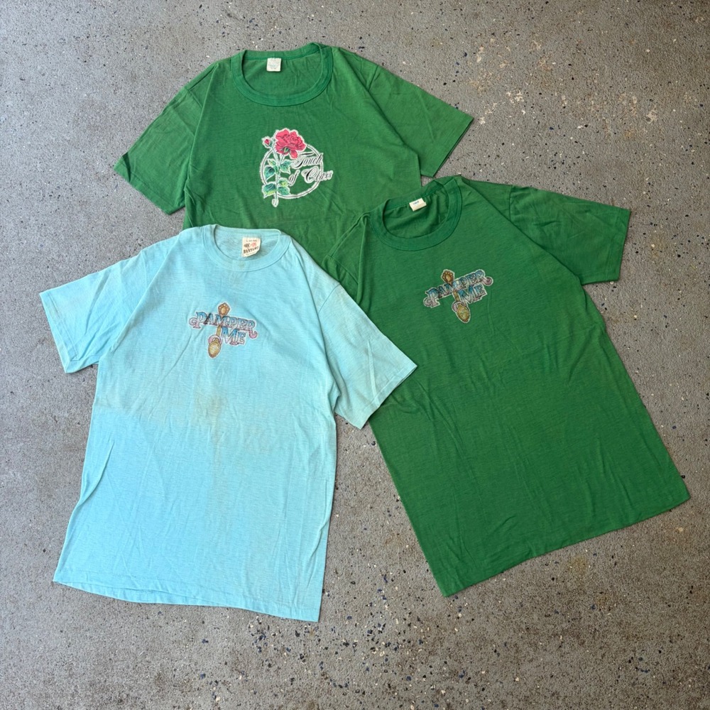 Vintage 70s Single Stitch T-Shirt Bundle Touch of Class Pamper Me Glitter 3pk L